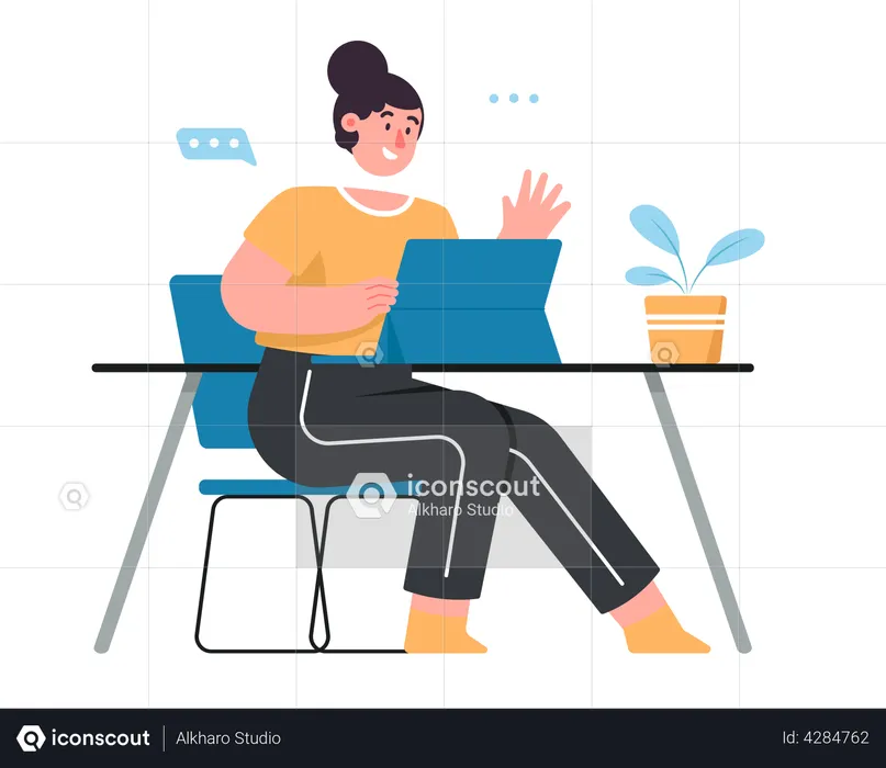 Woman working on laptop  Illustration