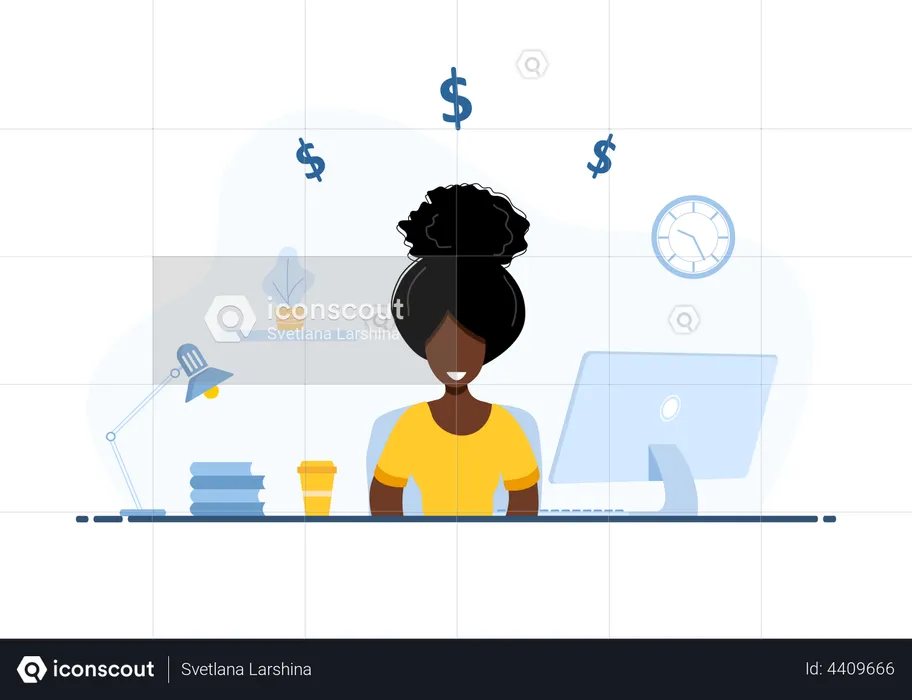 Woman working on laptop  Illustration