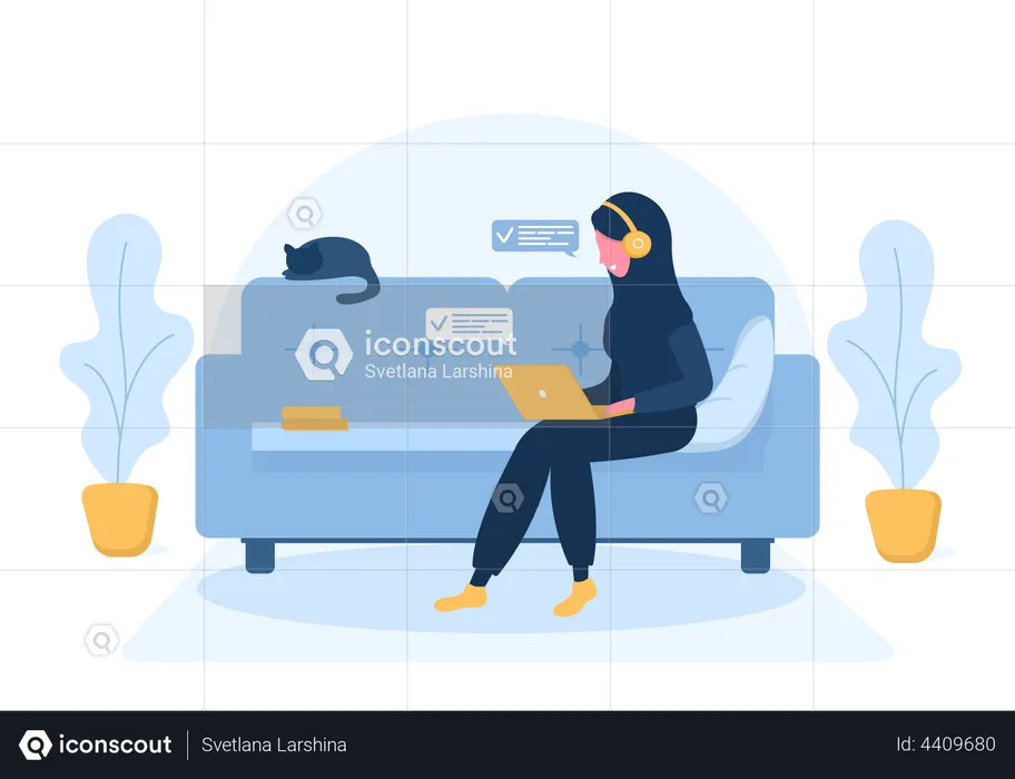 Woman working on laptop  Illustration