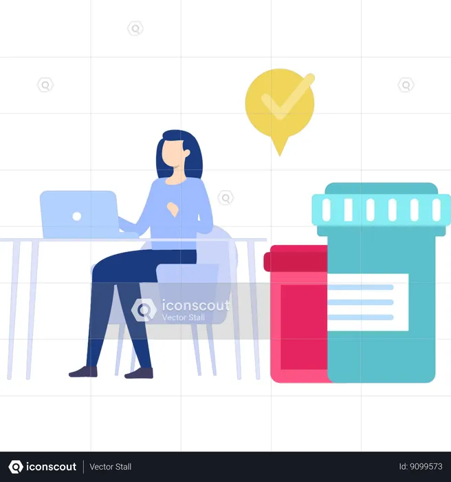 Woman working on laptop  Illustration