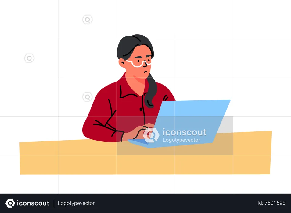 Woman working on laptop  Illustration