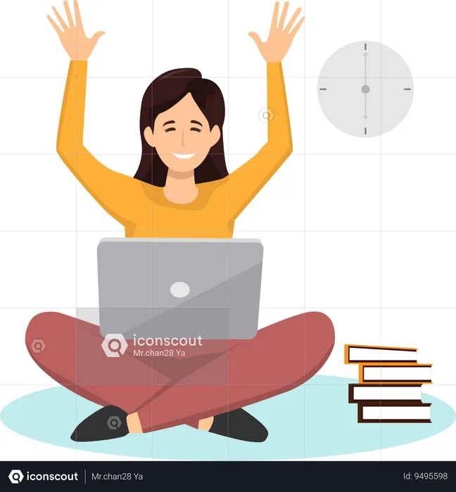 Woman working on laptop  Illustration