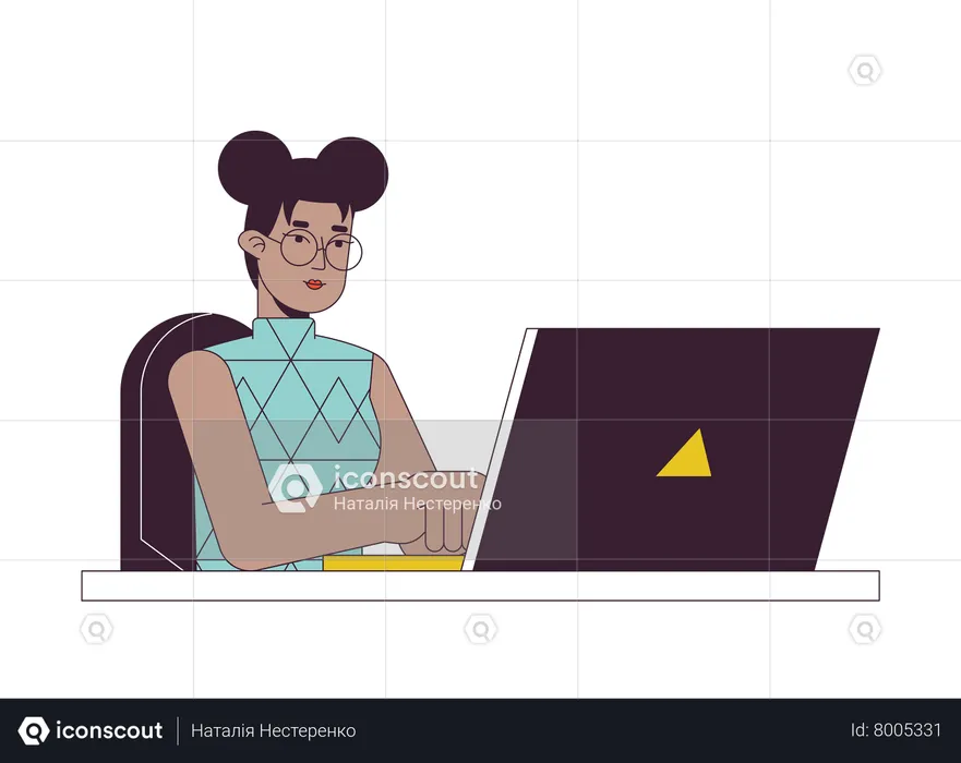 Woman working on laptop  Illustration