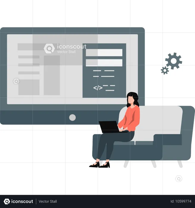 Woman working on laptop  Illustration