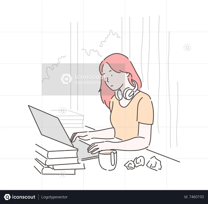 Woman working on laptop  Illustration