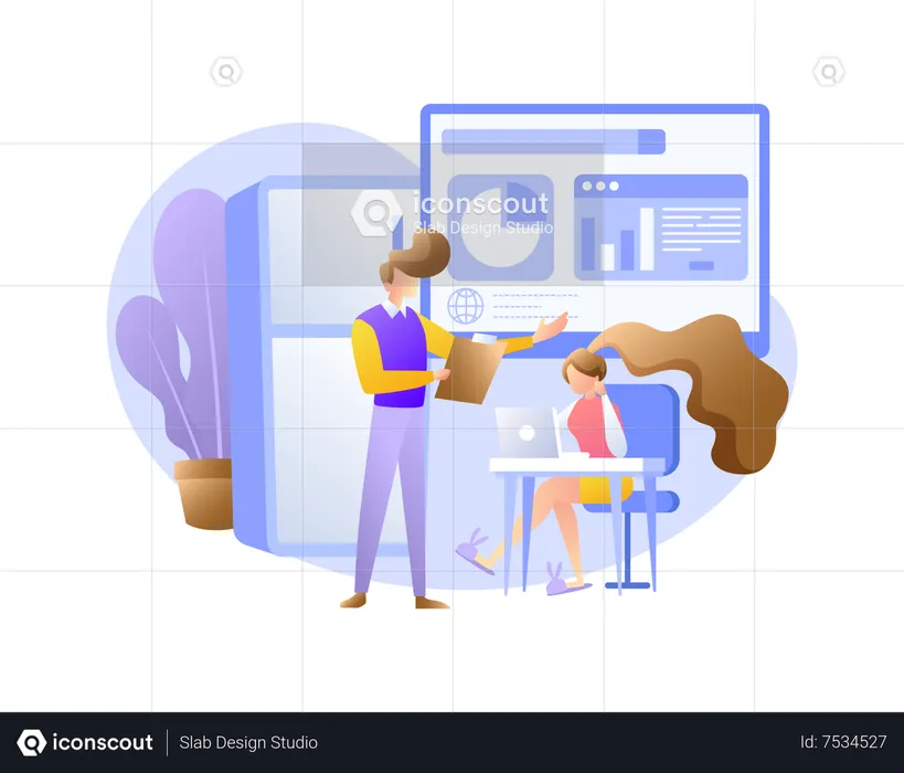 Woman working on laptop  Illustration