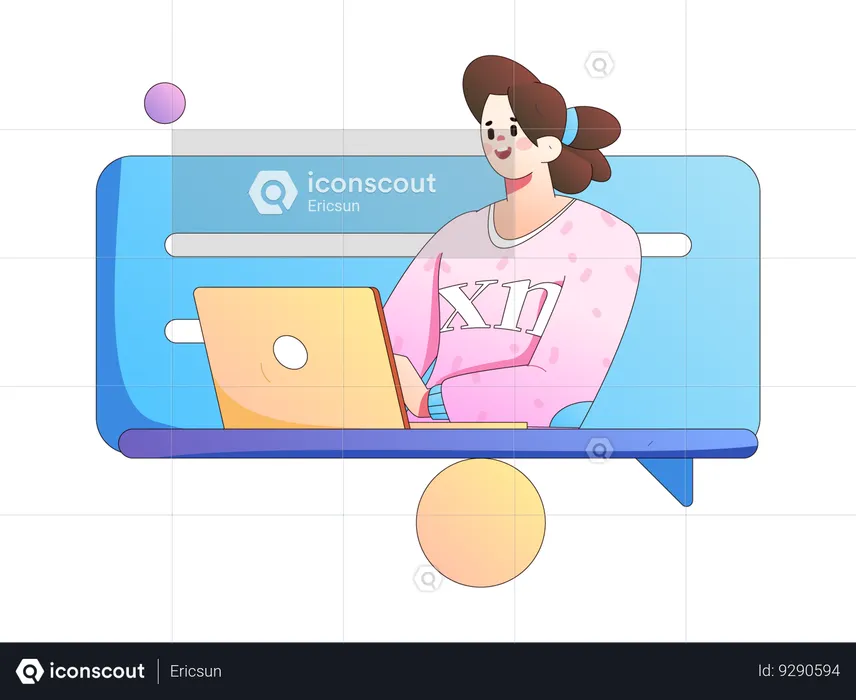 Woman working on laptop while doing business talk  Illustration
