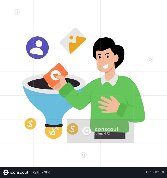 Woman working on marketing funnel  Illustration