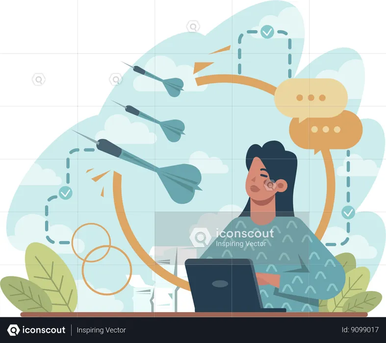 Woman working on marketing goal  Illustration