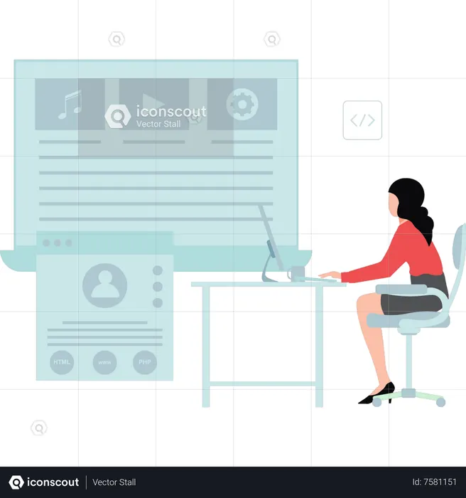 Woman working on monitor  Illustration