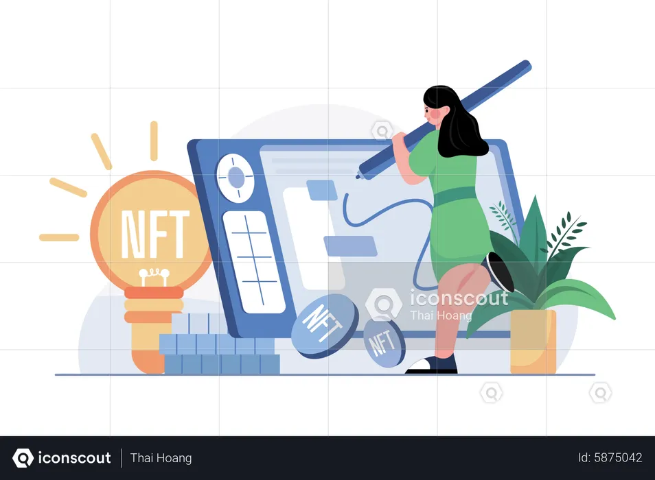 Woman working on NFT  Illustration