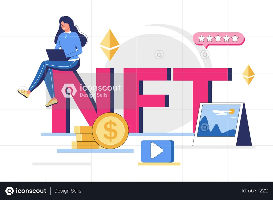 Woman working on nft investment  Illustration
