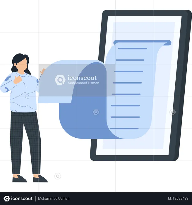 Woman working on online document  Illustration
