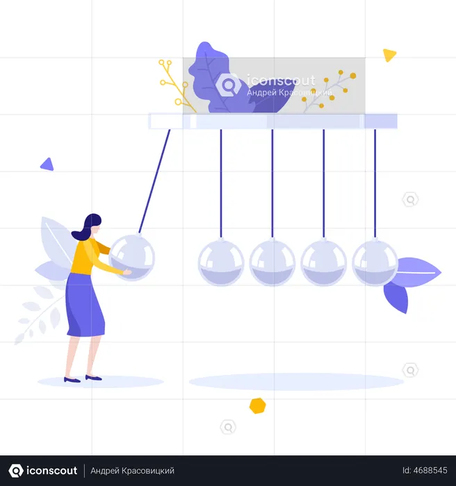 Woman working on pendulum experiment  Illustration