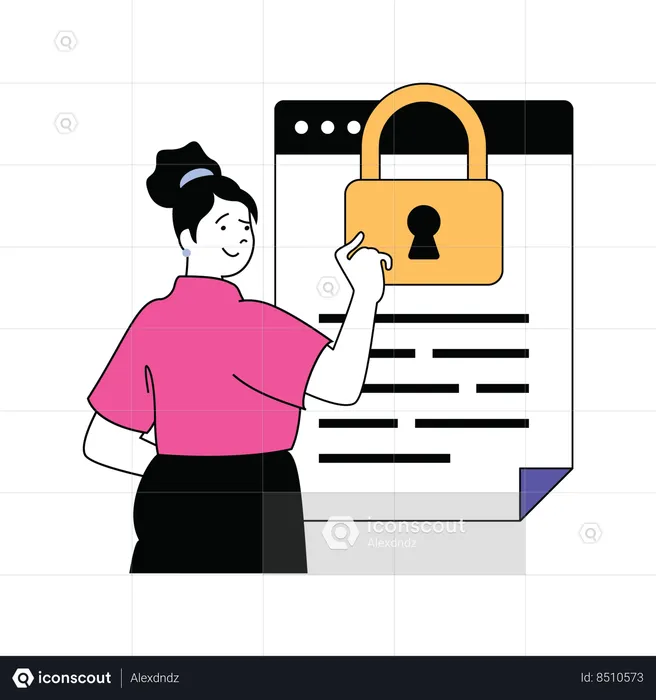 Woman working on personal data security  Illustration