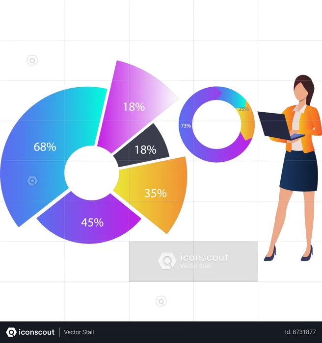Woman working on pie chart analytics  Illustration