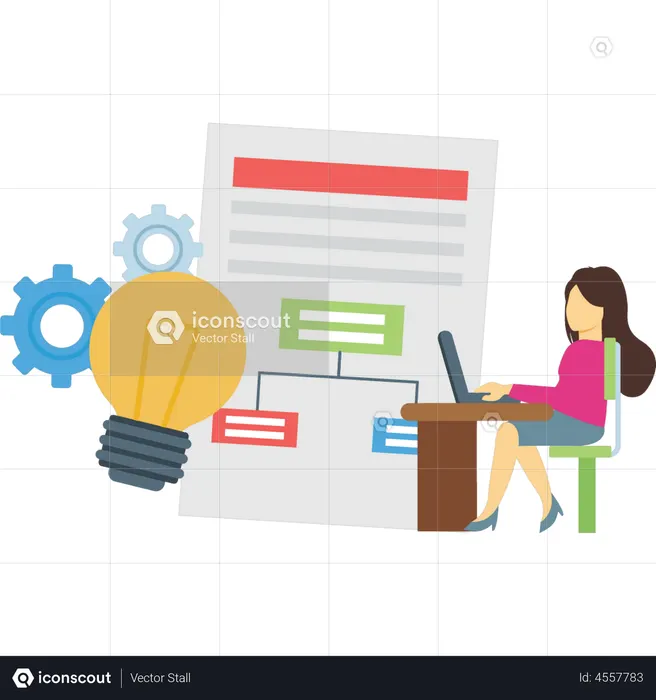 Woman working on project workflow  Illustration