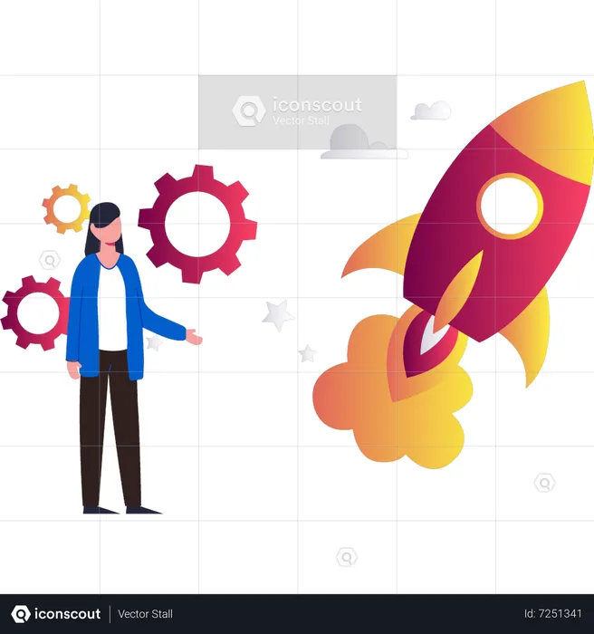 Woman working on promoting business  Illustration