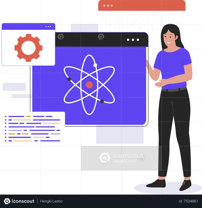 Woman working on Quantum computing  Illustration