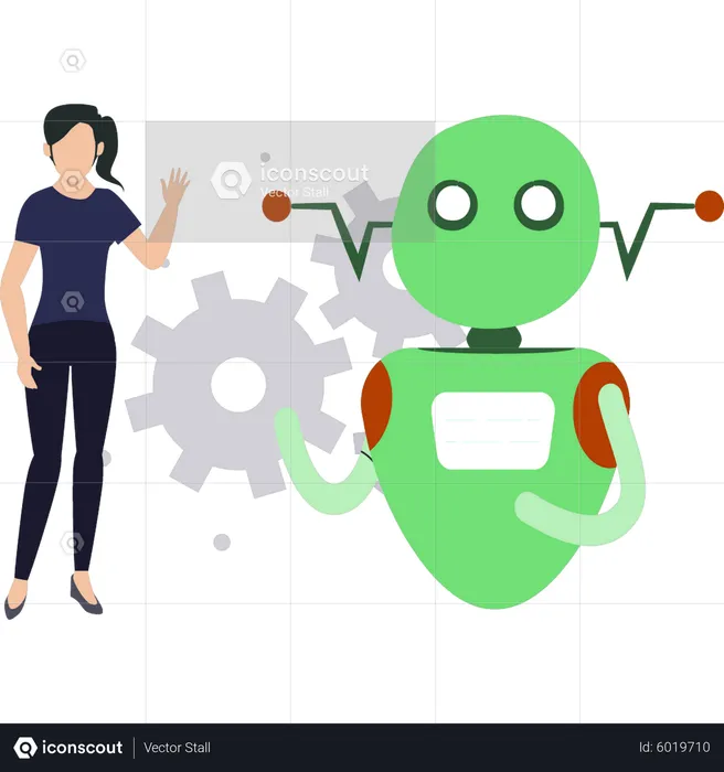 Woman working on robot management  Illustration