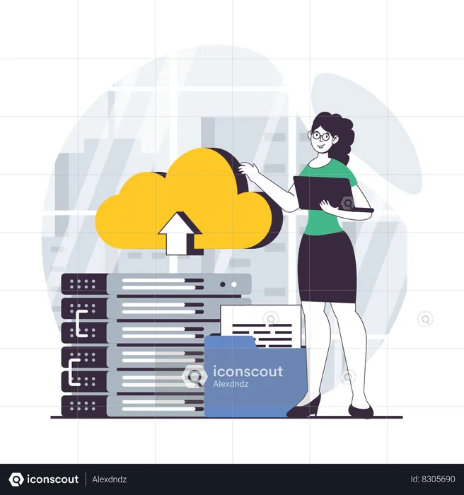 Woman working on saas solution  Illustration