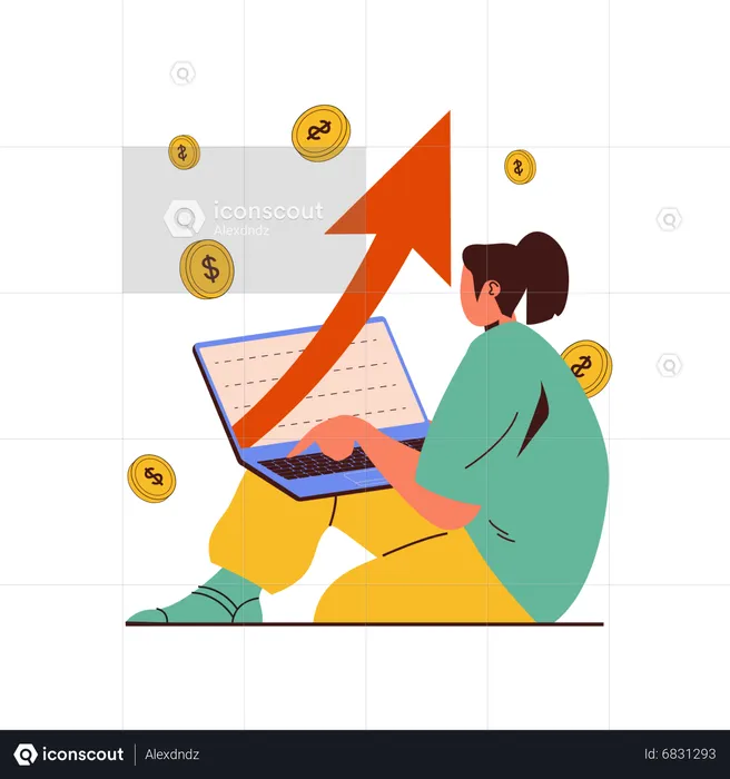 Woman working on sale performance report  Illustration
