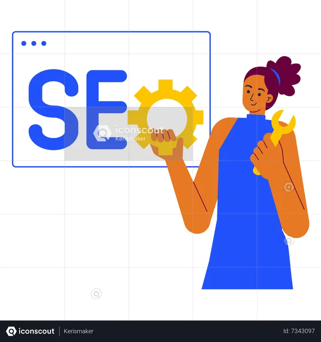 Woman working on Search engine optimizer  Illustration