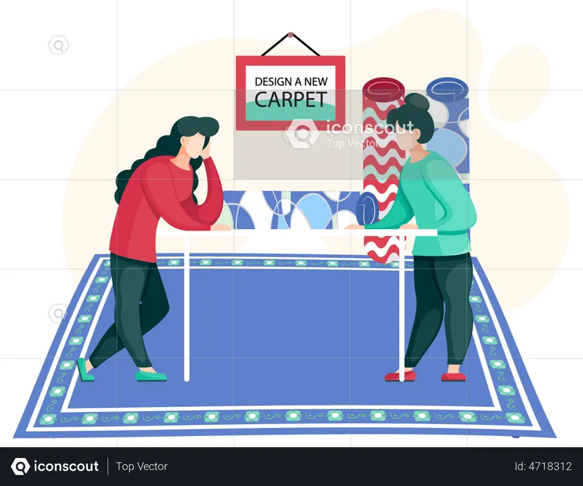 Woman working on selection of carpet  Illustration