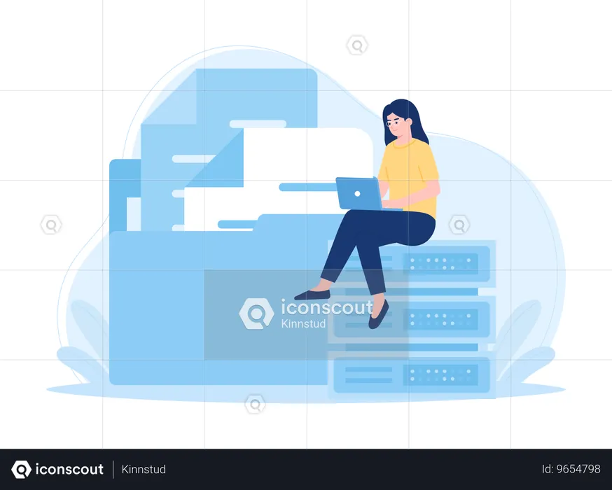 Woman working on server data  Illustration