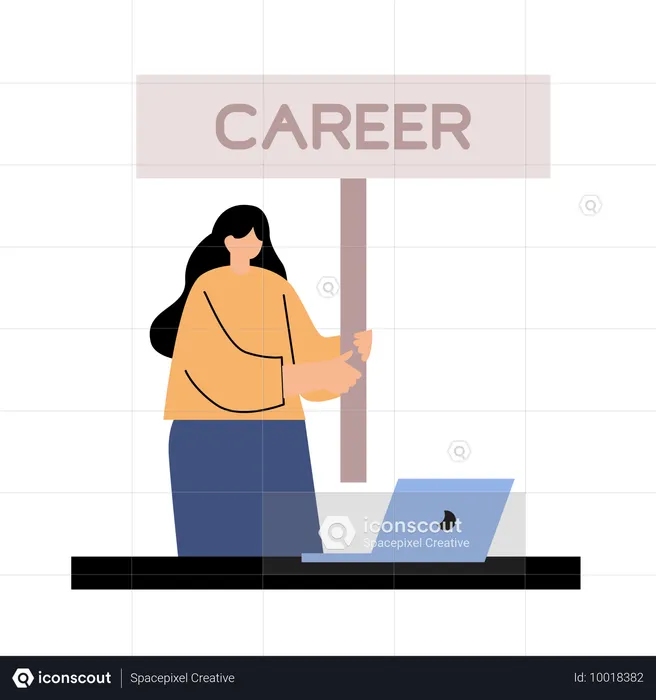 Woman working on skills development  Illustration