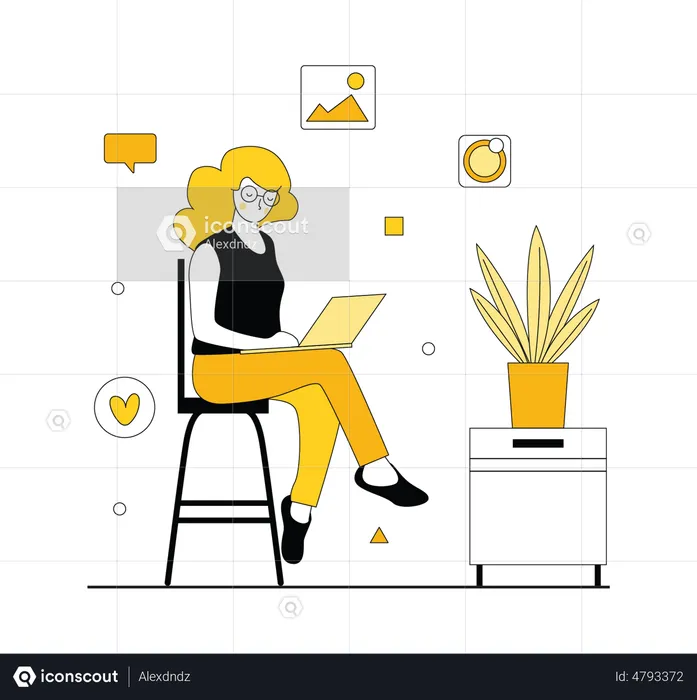 Woman working on social marketing  Illustration