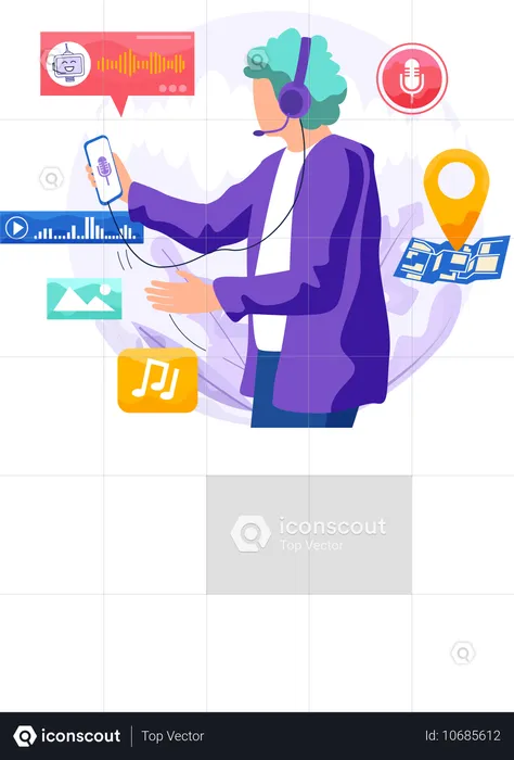 Woman working on speaker recognition techniques  Illustration