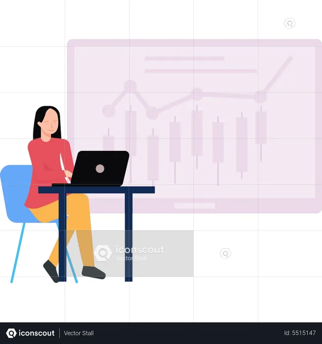 Woman working on stock market  Illustration