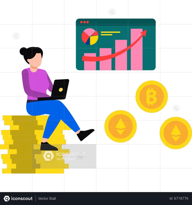 Woman working on stock market  Illustration