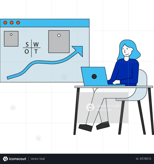 Woman working on SWOT analysis  Illustration