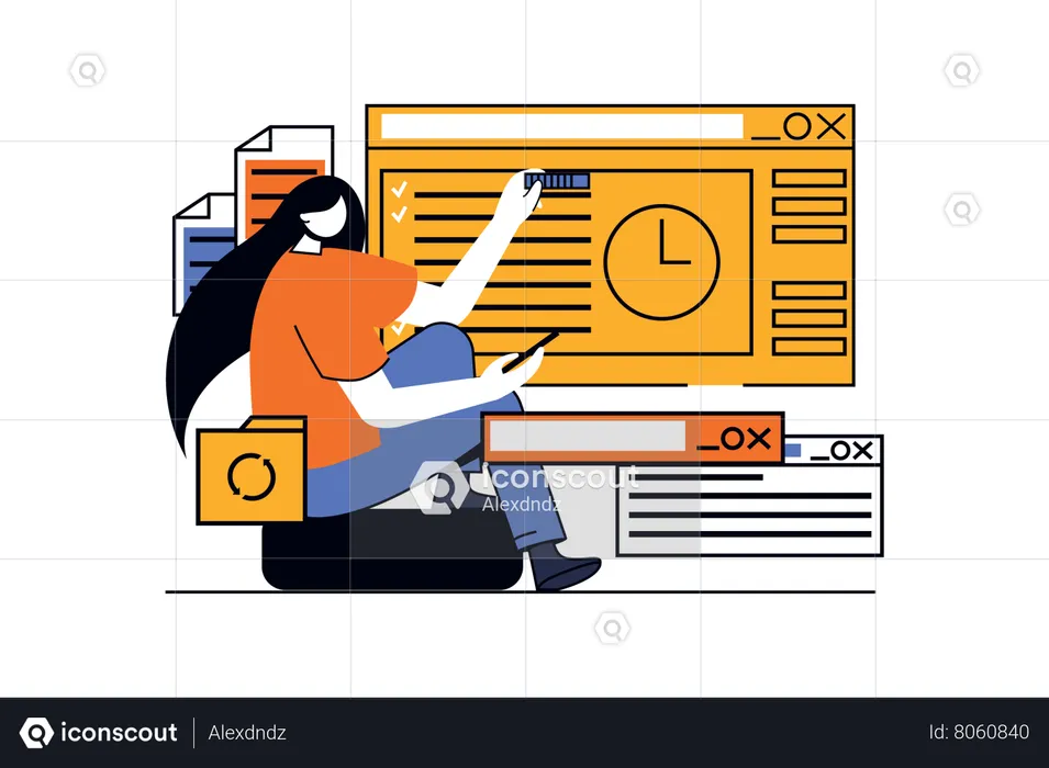 Woman working on tasks  Illustration