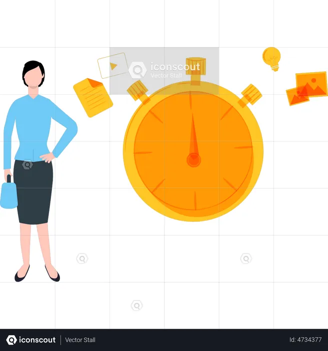 Woman working on time management  Illustration