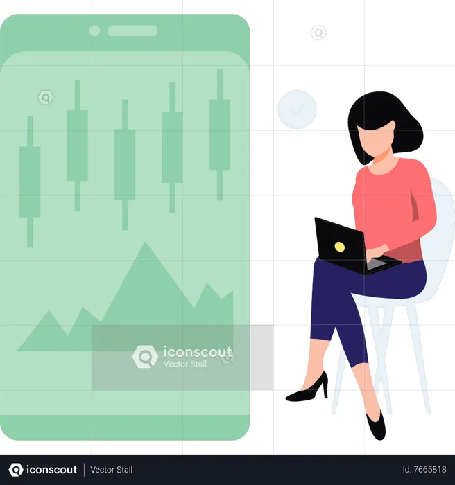 Woman working on trading graph  Illustration