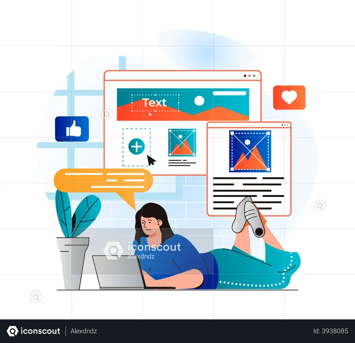 Woman working on web design  Illustration