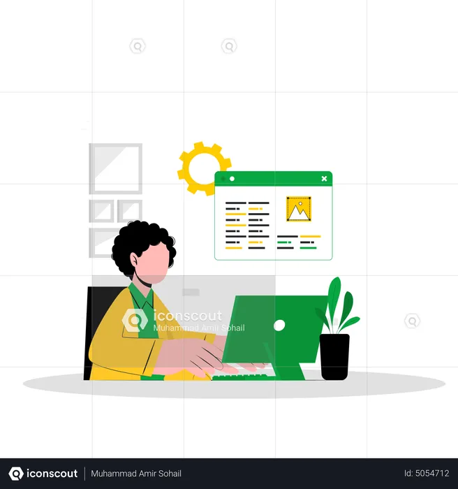 Woman working on web development  Illustration
