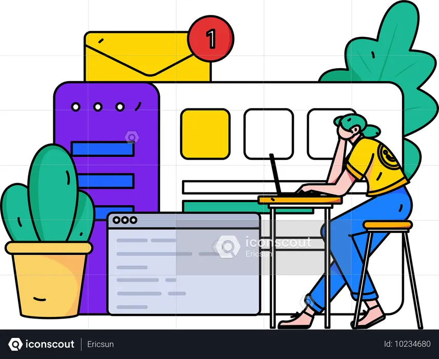 Woman working online  Illustration