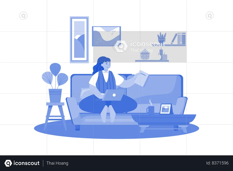 Woman Working Remotely at home  Illustration