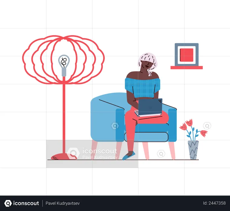 Woman working remotely  Illustration