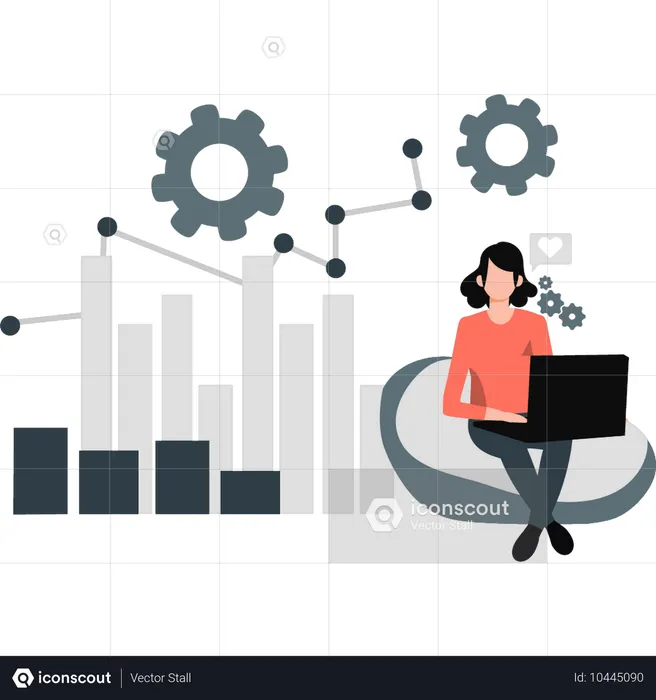 Woman working setting business graph  Illustration