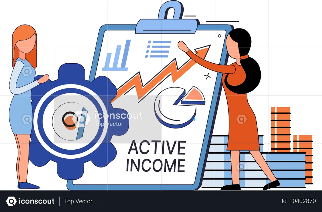 Woman working to earn money show active income  Illustration