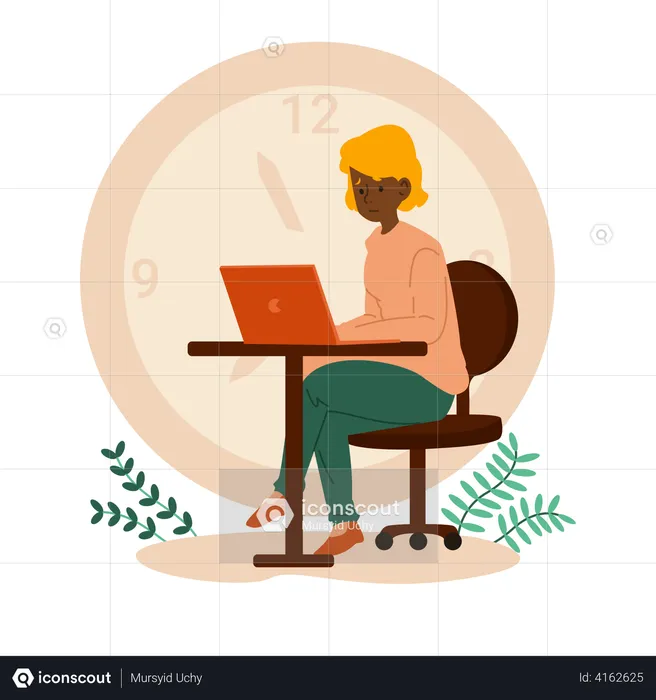 Woman working under deadline  Illustration