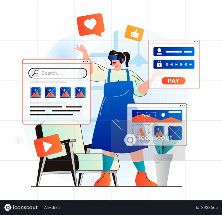 Woman working using VR Tech  Illustration
