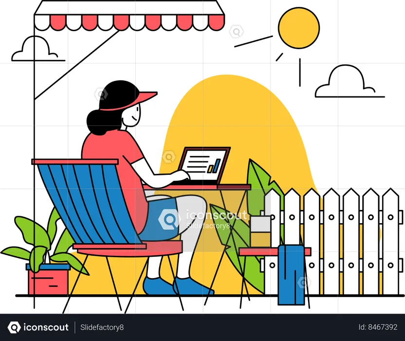 Woman Working While Enjoy the Atmosphere  Illustration