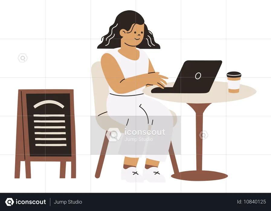 Woman working while sitting in coffee shop  Illustration