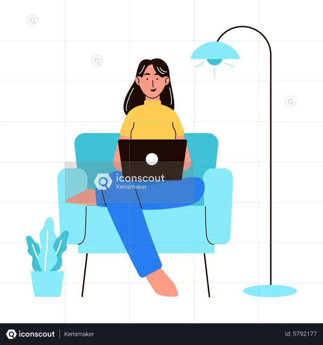 Woman working while sitting on sofa  Illustration